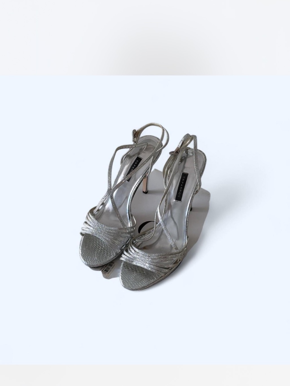 Caparros Silver Metallic Strappy Slingback Heels